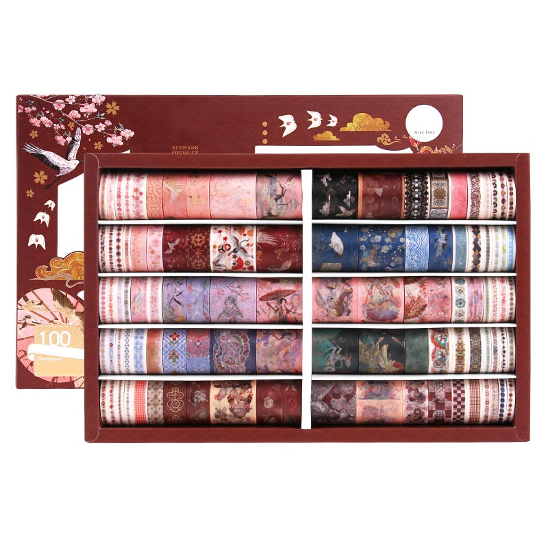 Dizdkizd Washi Tape Set, 100 Rolls Vintage Design Masking Tapes with 4 Sizes 5mm/10mm/15mm/30mm Wide, Colorful Decorative Tapes for DIY, Scrapbooking, Planners, Photo Album, Calendar - Image 1